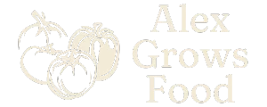 Logo (a group of tomatoes and peppers next to text that reads 'Alex Grows Food')